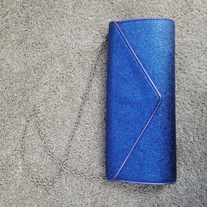 dazzling sapphire blue glitter snap clutch with  strap